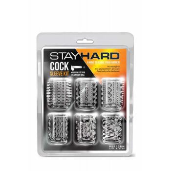  Blush Stay Hard Cock Sleeve Kit Clear-  6db.-os átlátszó, rücskös mandzsetta 