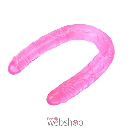 Chisa Novelties Hi Basic Jelly Flexible Double Dong jelly- Flexibilis, erősen erezett, kétvégű, rózsaszín dildó