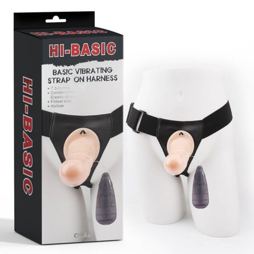 Basic Vibrating Strap-on Harness-Flesh - Vibrátoros, távirányítós, felcstolható dildó hámmal