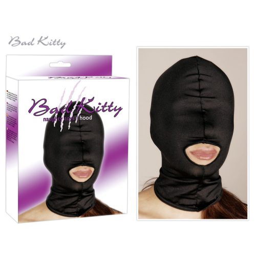 Bad Kitty Head Mask Mouth - Fekete BDSM maszk, szájnyílással 