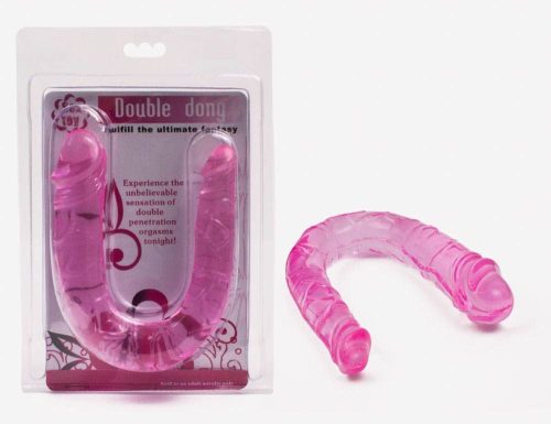 Double Dong Pink 1 - erezett felületű, kétvégű dildó rózsaszín