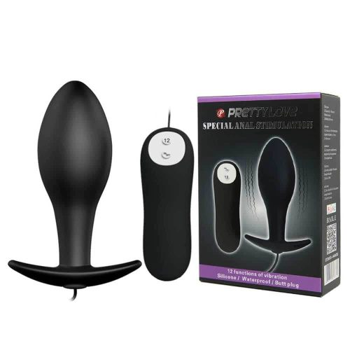 Pretty Love Vibrating Anal Stimulation Plug 1 – távirányítós vibrációs anál plug, 12 rezgés – fekete