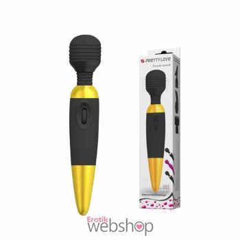   Pretty Love Power Wand Black/Gold - Hipoallergén, flexibilis fejjel rendelkező masszírozó