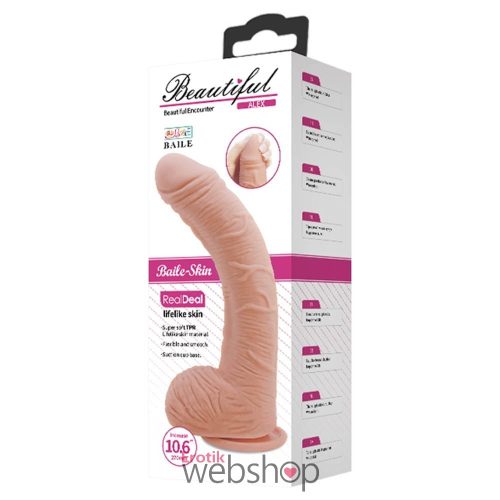 Debra - Beautiful Alex 10,6" Dildo Flesh - Felcsatolható hevederbe illeszthető, letapasztható dildó 27 cm