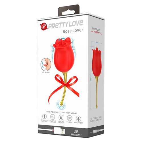 Pretty Rose Lover - 12, a nyelv mozgását utánzó rezgésű és fokozatú csiklóizgató