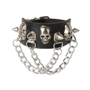   EwToys - Halálfejes karkötő, láncokkal, kúpos szegecsekkel
