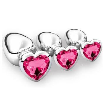   EWToys Diamond Plug  - Ezüst análdugó, rózsaszín, szív alakú kővel XXS/XS/S/M/L