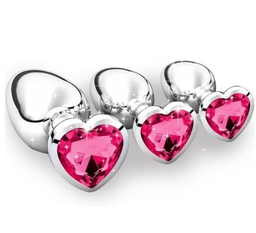 EWToys Diamond Plug  - Ezüst análdugó, rózsaszín, szív alakú kővel XXS/XS/S/M/L