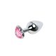 A kis méretű EWToys Diamond Plug S - Ezüst análdugó, rózsaszín, szív alakú kővel díszített modell.