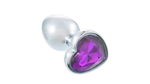 EWToys Diamond Plug S - Ezüst análdugó, lila, szív alakú kővel ( S-es )
