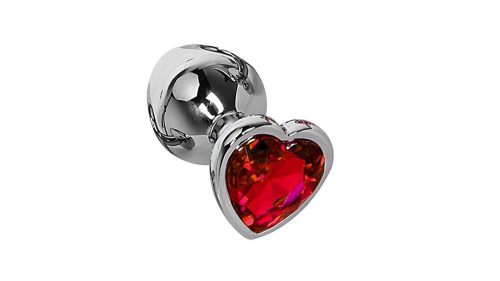 A szexi, kis méretű EWToys Diamond Plug S - Ezüst análdugó, piros, szív alakú kővel díszített.