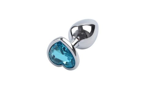 EWToys Diamond Plug S - Ezüst análdugó, kék, szív alakú kővel ( S-es )