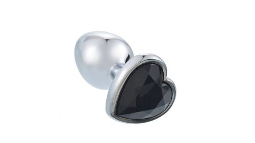 EWToys Diamond Plug S - Ezüst análdugó, fekete, szív alakú kővel ( S-es )