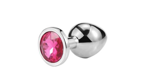 EWToys Diamond Plug S - Ezüst análdugó, rózsaszín, kör alakú kővel ( S-es )