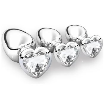   EWToys Diamond Plug XXS/XS/S/M/L - Ezüst análdugó, színtelen, szív alakú kővel-választható méret
