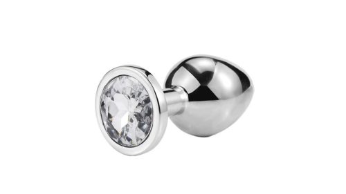 EWToys Diamond Plug S - Ezüst análdugó, színtelen, kör alakú kővel ( S-es )