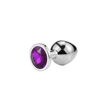 A szexi, kis méretű EWToys Diamond Plug S - Ezüst análdugó, lila, kör alakú kővel díszített.