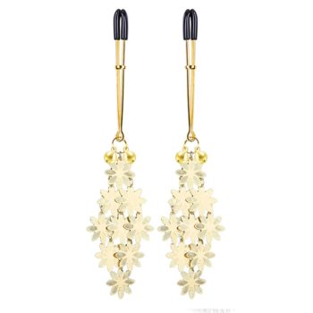 Arany, apró virágos melldísz, csengettyűvel