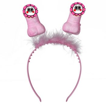   EwToys - Leánybúcsú dekoráció, Pénisz fejpánt tollakkal - rózsaszín