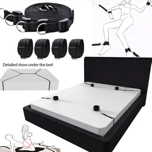 EwToys - Fekete, állítható ágyhoz rögzíthető kötöző szett