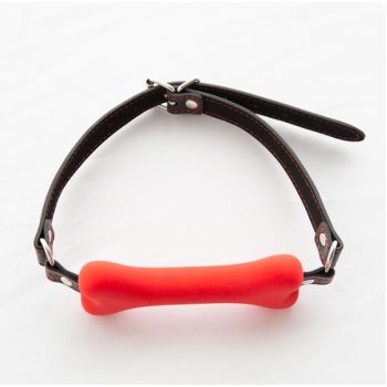   EwToys - Szilikon és műbőr, állítható kutyacsont alakú szájpecek - piros