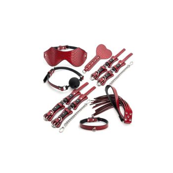 EwToys - 8 részes BDSM szett, krokodil mintás - piros
