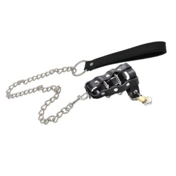   EwToys - Műbőr pénisz ketrec - erényöv, fekete pórázzal