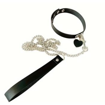 EwToys - Bondage fekete szíves nyakörv lánccal