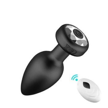   EwToys - Led világítással ellátott szilikon anál plug - távirányítóval - USB töltővel -vibrátoros