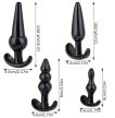 EwToys - Szilikon, fekete, eltérő méretű és alakú análdugó szett - 4 db/csomag - választható Mini análmosóval (89ml)