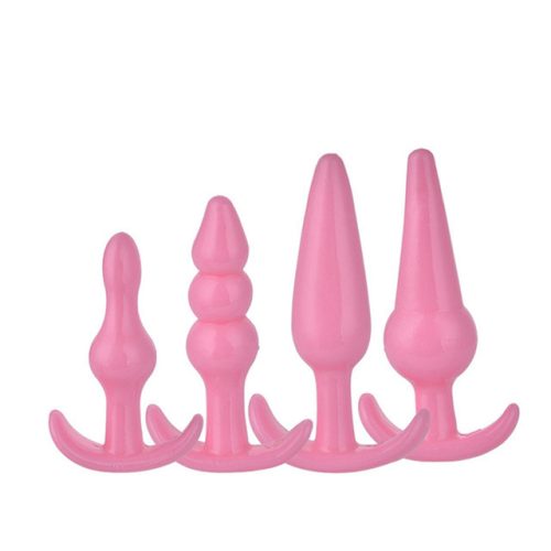 EwToys - Szilikon, pink, eltérő méretű és alakú análdugó szett - 4 db/csomag