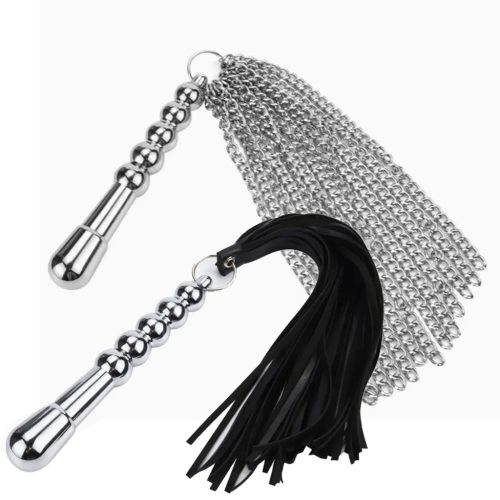 EwToys - 2in1 korbács + análsor - választható fém/Pu bőr korbácsrésszel