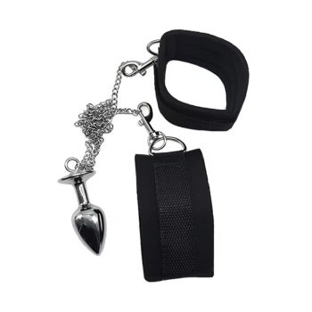   BDSM csuklóbilincs anál pluggal – láncos bondage szett, fekete