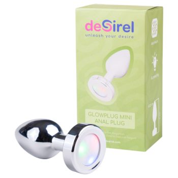   Desirel GlowPlug világító anál plug – LED-es ezüst análdugó kezdőknek