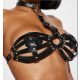 BDSM mellhám fekete műbőr body harness nyakörvvel