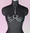 BDSM mellhám fekete műbőr body harness nyakörvvel