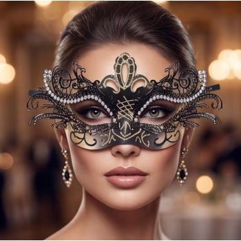   Velencei Maszk Szett – 2 db Elegáns Fekete-Arany Álarc Halloween és Jelmezes Partyhoz