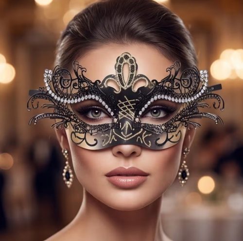 Velencei Maszk Szett – 2 db Elegáns Fekete-Arany Álarc Halloween és Jelmezes Partyhoz