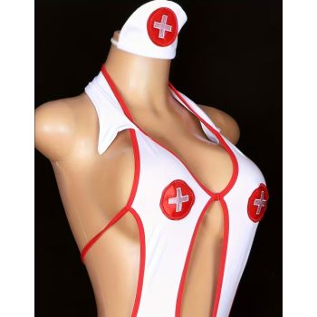   Erotikus ápolónő jelmez szett S/M – szexi nővérke fejpánttal