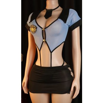   EwToys rendőr jellegű szerepjáték miniruha – fekete-kék nyitott kialakítású fehérnemű S/M