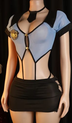 EwToys rendőr jellegű szerepjáték miniruha – fekete-kék nyitott kialakítású fehérnemű S/M