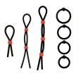 EwToys- szilikon, fekete-piros állítható 3 db. pénisz-heregyűrű + 4 db eltérő méretű péniszgyűrű szett