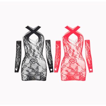 EwToys - B39 - Fekete/piros szexi necc és kesztyű