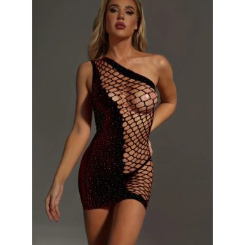   EwToys - B40 - Szexi strasszos ruha S/L egy méret - választható színben! Fekete/piros