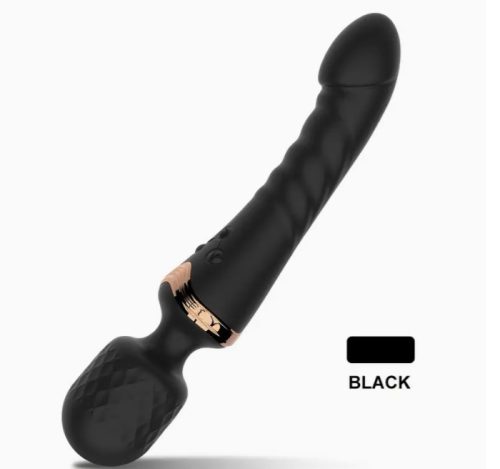 EwToys - Selena - Dupla élvezet Wand - Fekete, szilikon, dildo vibrátor véggel