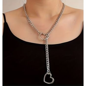   EwToys - Rozsdamentes acél BDSM láncos nyakörv – szív medállal (63 cm)
