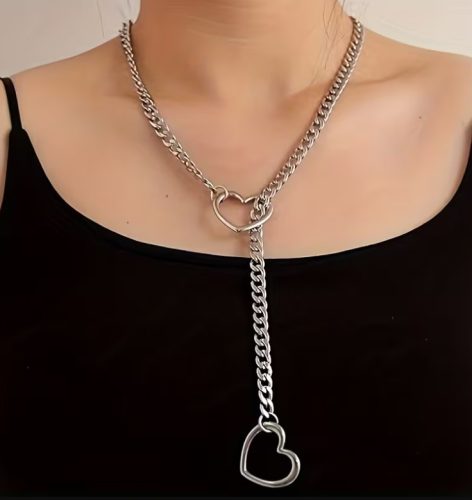 EwToys - Rozsdamentes acél BDSM láncos nyakörv – szív medállal (63 cm)