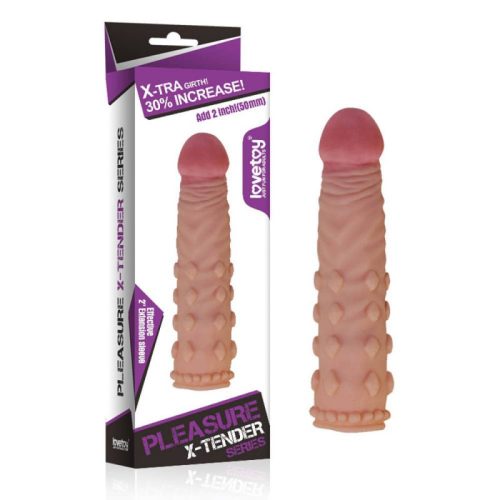 Lovetoy Pleasure X-Tender Penis Sleeve Flesh 2- Élethű, rücskös, testszínű péniszköpeny