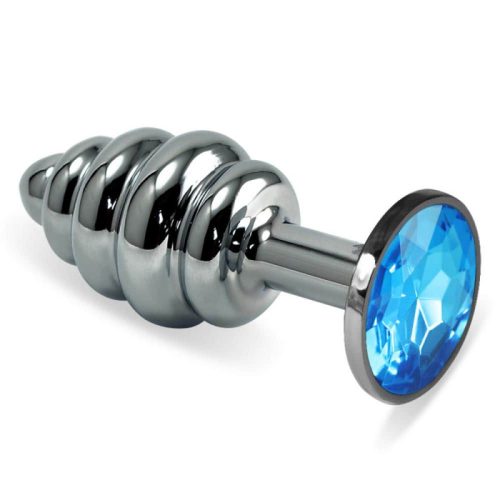 Lovetoy Rosebud Spiral  Plug Blue- Spirális felületű, ezüst análdugó, türkiz kővel, díszdobozban