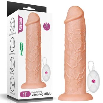  Lovetoy - 11'' Realistic Long Vibrating Dildo Flesh - Extra méretű, vibrációs dildó